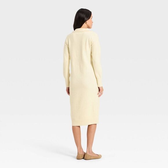 Open Box - Universal Thread - Women's Long Sleeve Midi Sweater Dress  Cream - Picture 2 of 3